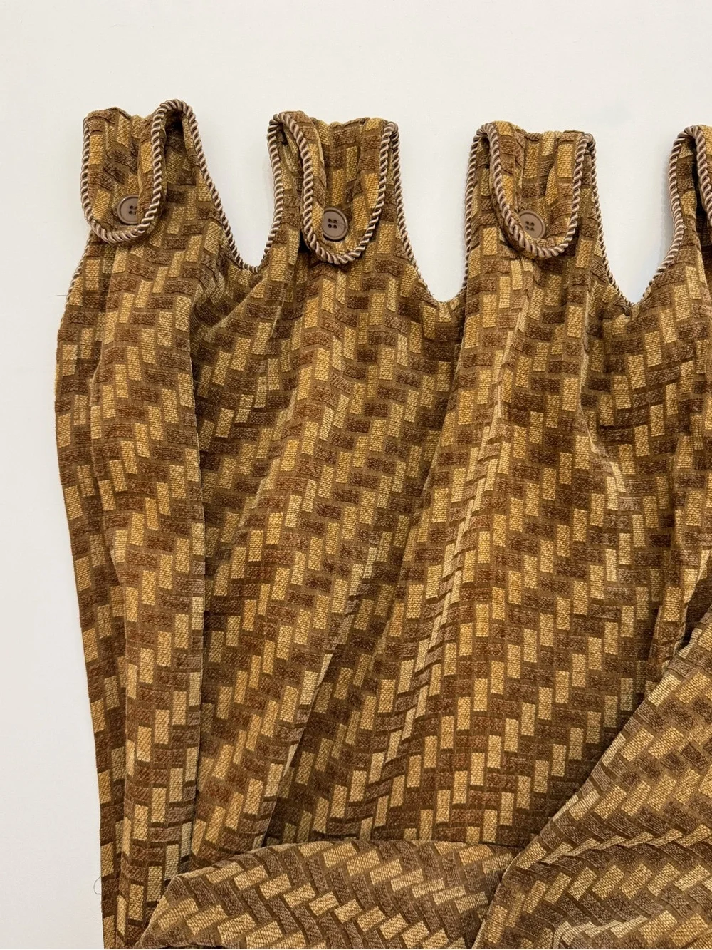 Heavyweight JC Penney Fabric Curtains Two Panels Brown Gold Geometric Design MCM
